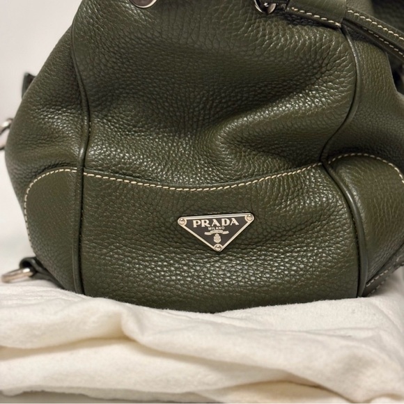 Prada Vitello Daino Olive Green Leather Tote — Silver Hardware • Like New - Picture 5 of 9